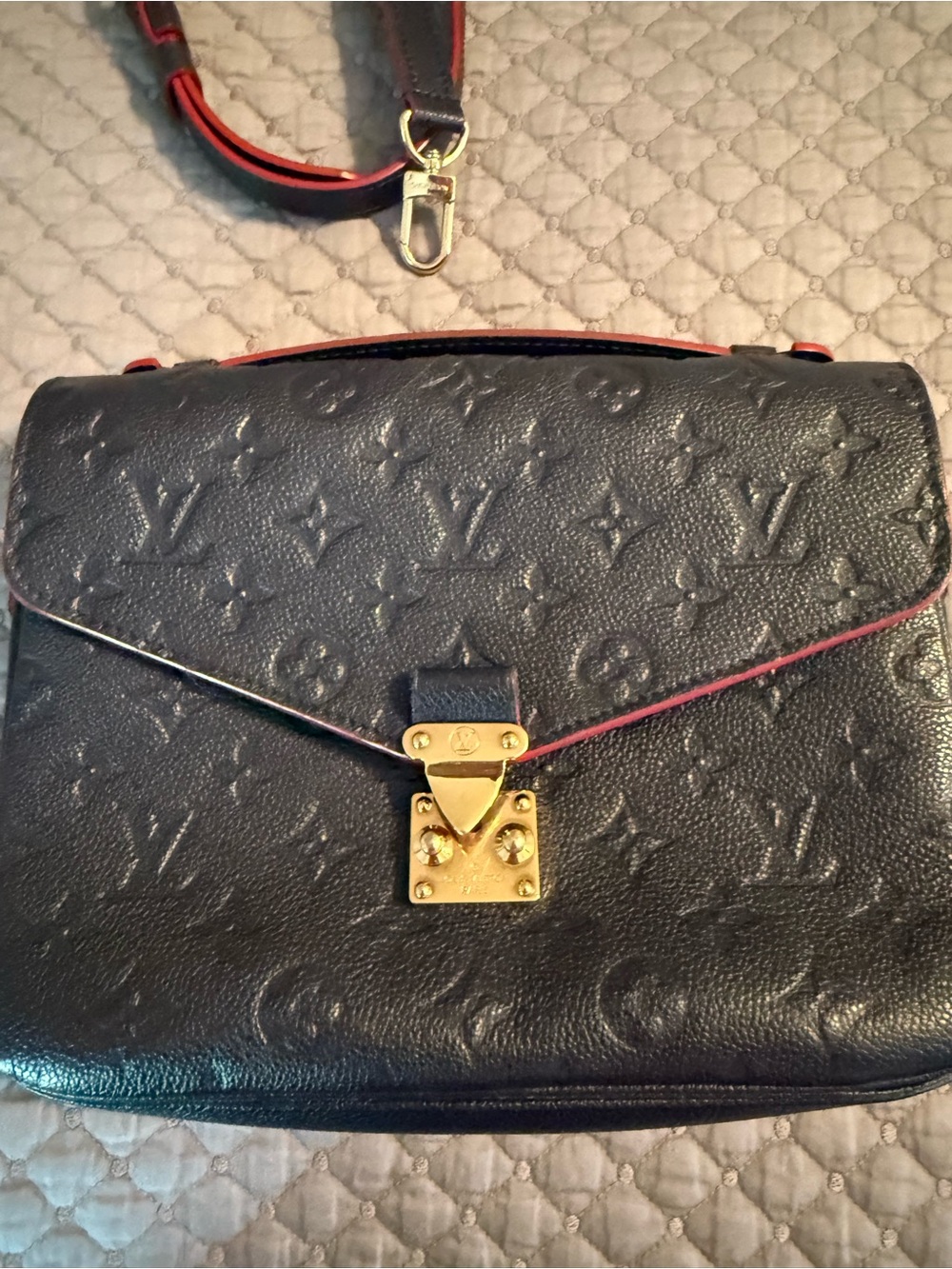 Louis Vuitton Blue embossed Monogram Crossbody with Red Trim